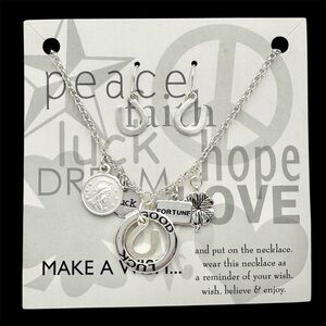 Good Luck Horseshoe Silver Tone Charm Necklace Earrings Set